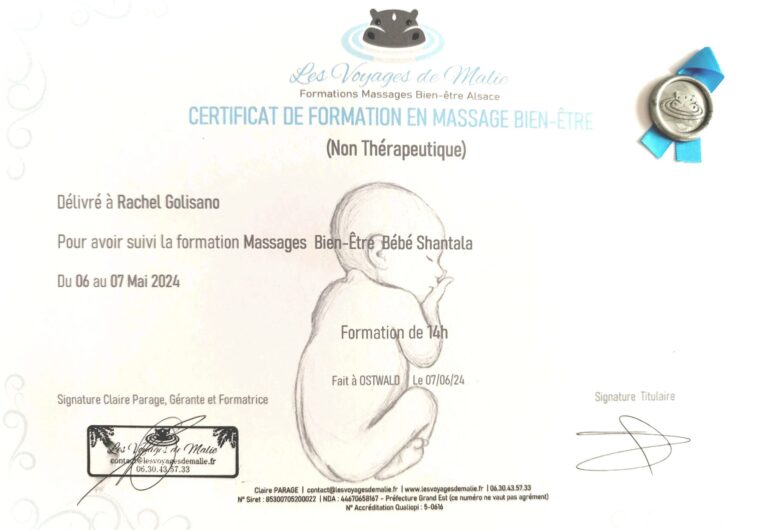 Certificat de formation au massage bébé Shantala